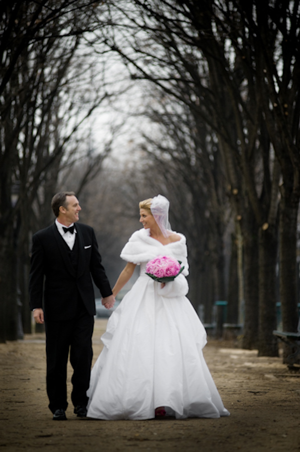 white ball gown - winter wedding in Paris -  photo by Los Angeles photographers Amy and Stuart